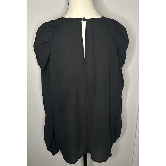 Who What Wear BLACK Runched Long Sleeve Polyester Blouse Career Casual Sz L - Picture 3 of 8